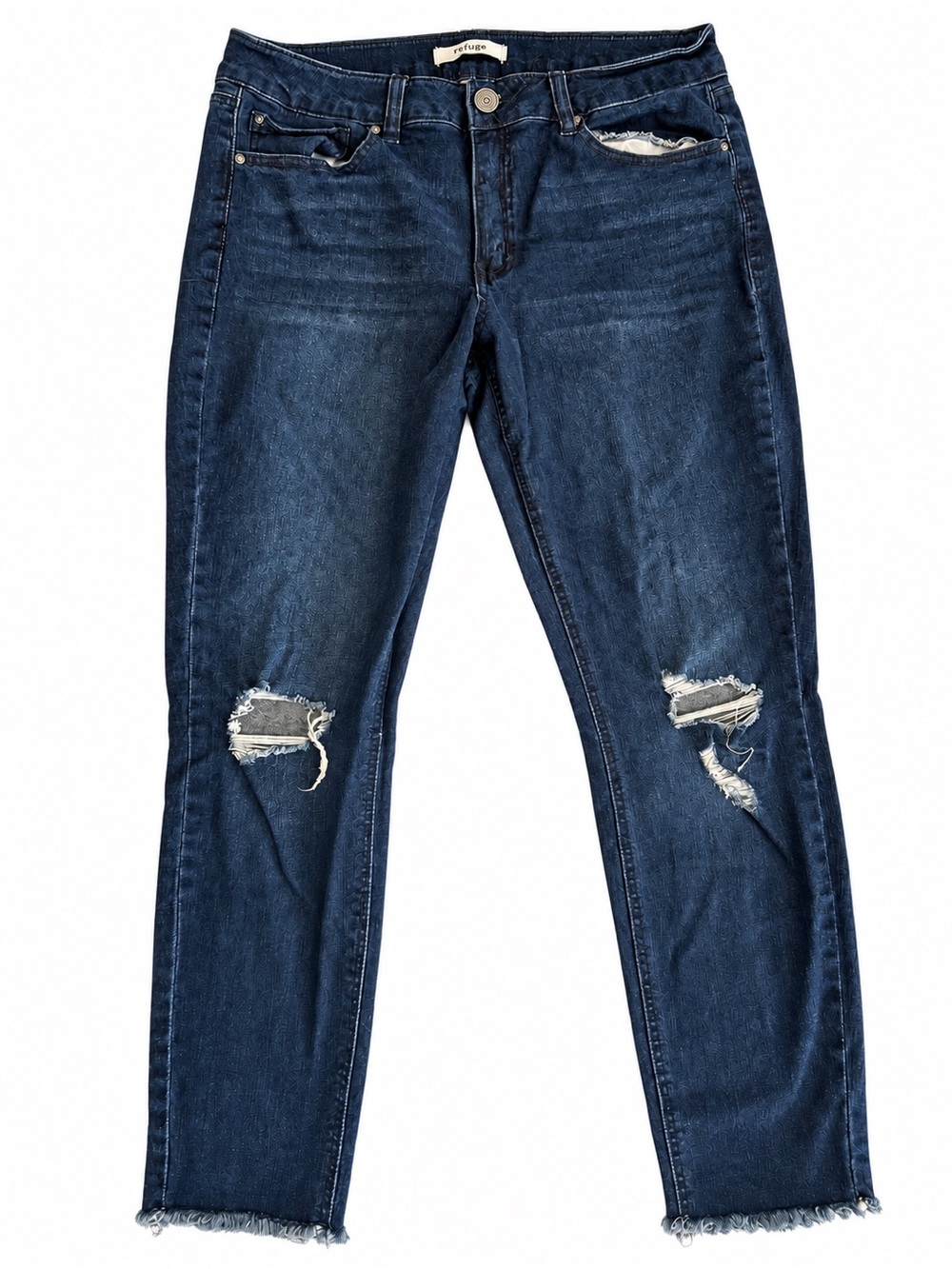 Refuge Distressed Dark Wash Jeans Size 10 Raw Frayed Hem